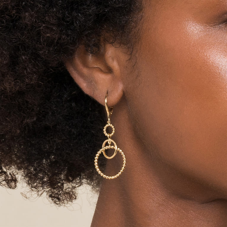 14K Yellow Gold Bujukan Multi Circle Leverback Earrings - Shot 2