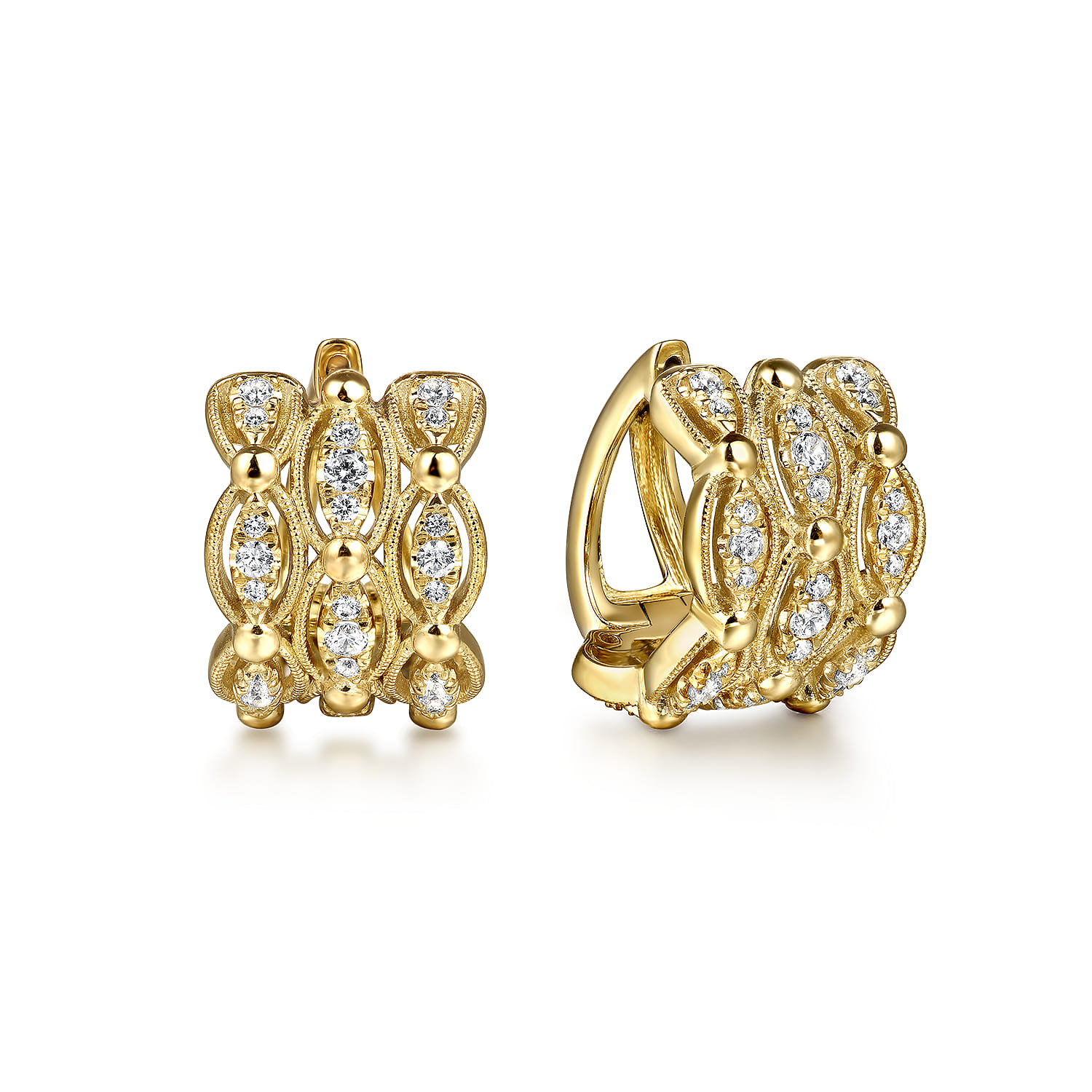 14K Yellow Gold Bujukan Multi Row Diamond Huggie Earrings - 0.5 ct - Shot 1