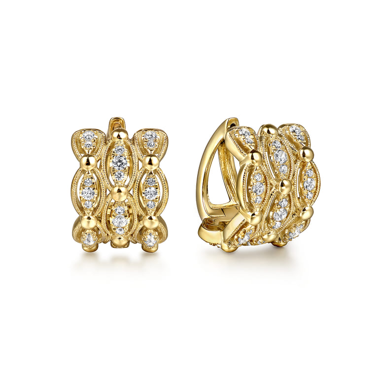 14K Yellow Gold Bujukan Multi Row Diamond Huggie Earrings - 0.5 ct - Shot 1