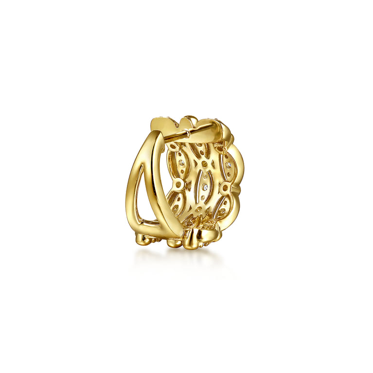 14K Yellow Gold Bujukan Multi Row Diamond Huggie Earrings - 0.5 ct - Shot 3