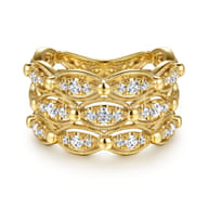 14K Yellow Gold Bujukan Multi Row Diamond Wide Band Ring