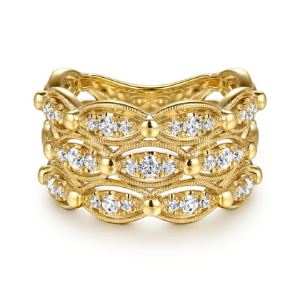 14K Yellow Gold Bujukan Multi Row Diamond Wide Band Ring
