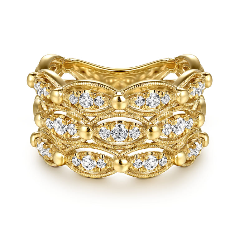 14K Yellow Gold Bujukan Multi Row Diamond Wide Band Ring - 0.5 ct - Shot 1