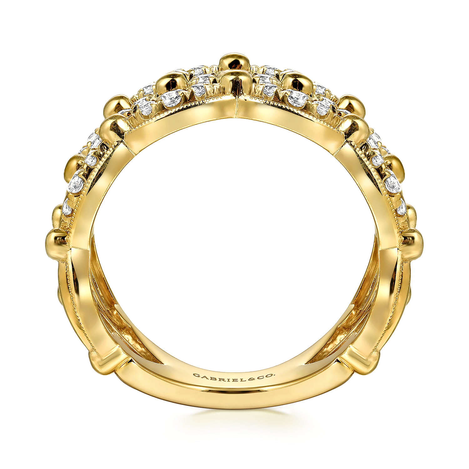 14K Yellow Gold Bujukan Multi Row Diamond Wide Band Ring - 0.5 ct - Shot 2