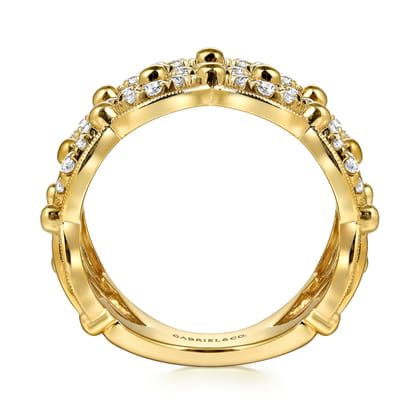 14K Yellow Gold Bujukan Multi Row Diamond Wide Band Ring