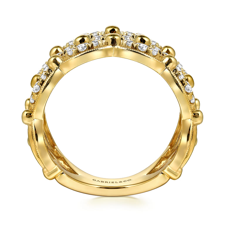 14K Yellow Gold Bujukan Multi Row Diamond Wide Band Ring - 0.5 ct - Shot 2