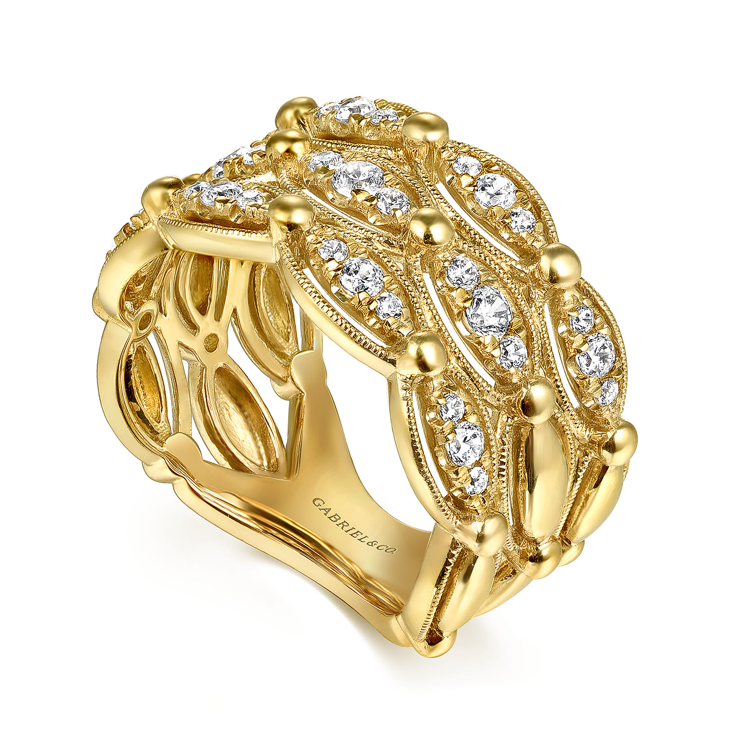 14K Yellow Gold Bujukan Multi Row Diamond Wide Band Ring - 0.5 ct - Shot 3