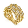 14K Yellow Gold Bujukan Multi Row Diamond Wide Band Ring - 0.5 ct