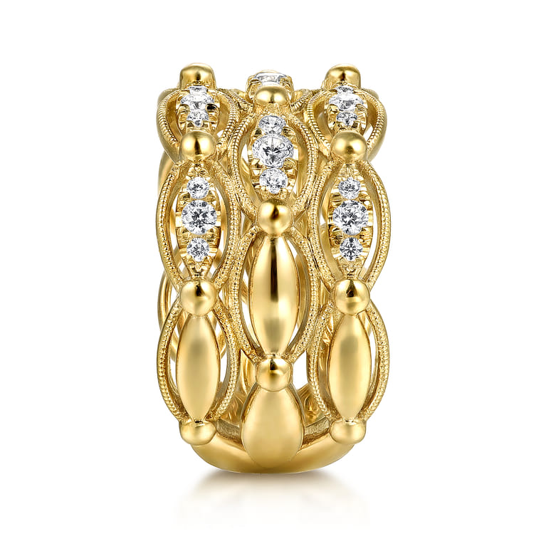 14K Yellow Gold Bujukan Multi Row Diamond Wide Band Ring - 0.5 ct - Shot 4