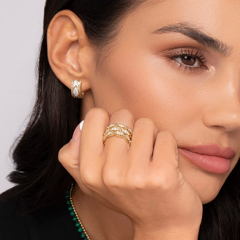 14K Yellow Gold Bujukan Multi Row Diamond Wide Band Ring - 0.5 ct - Shot 6