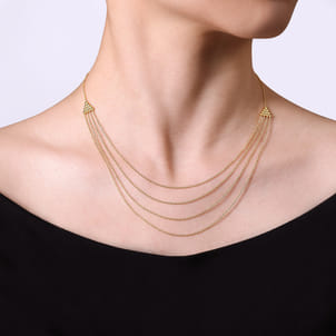 14K Yellow Gold Bujukan Multi Row Swag Necklace