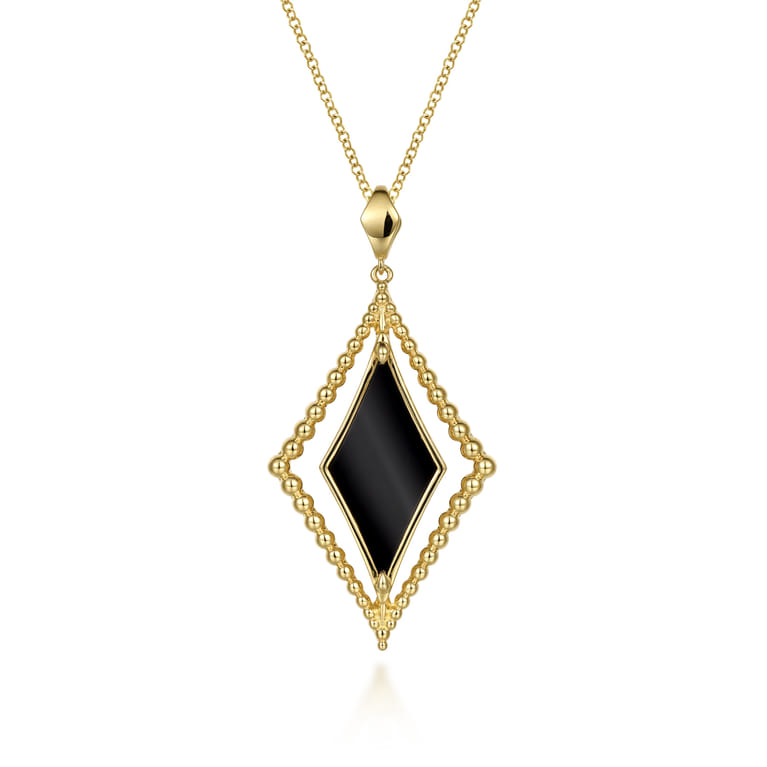 14K Yellow Gold Bujukan Onyx Rhombus Pendant Necklace - Shot 1