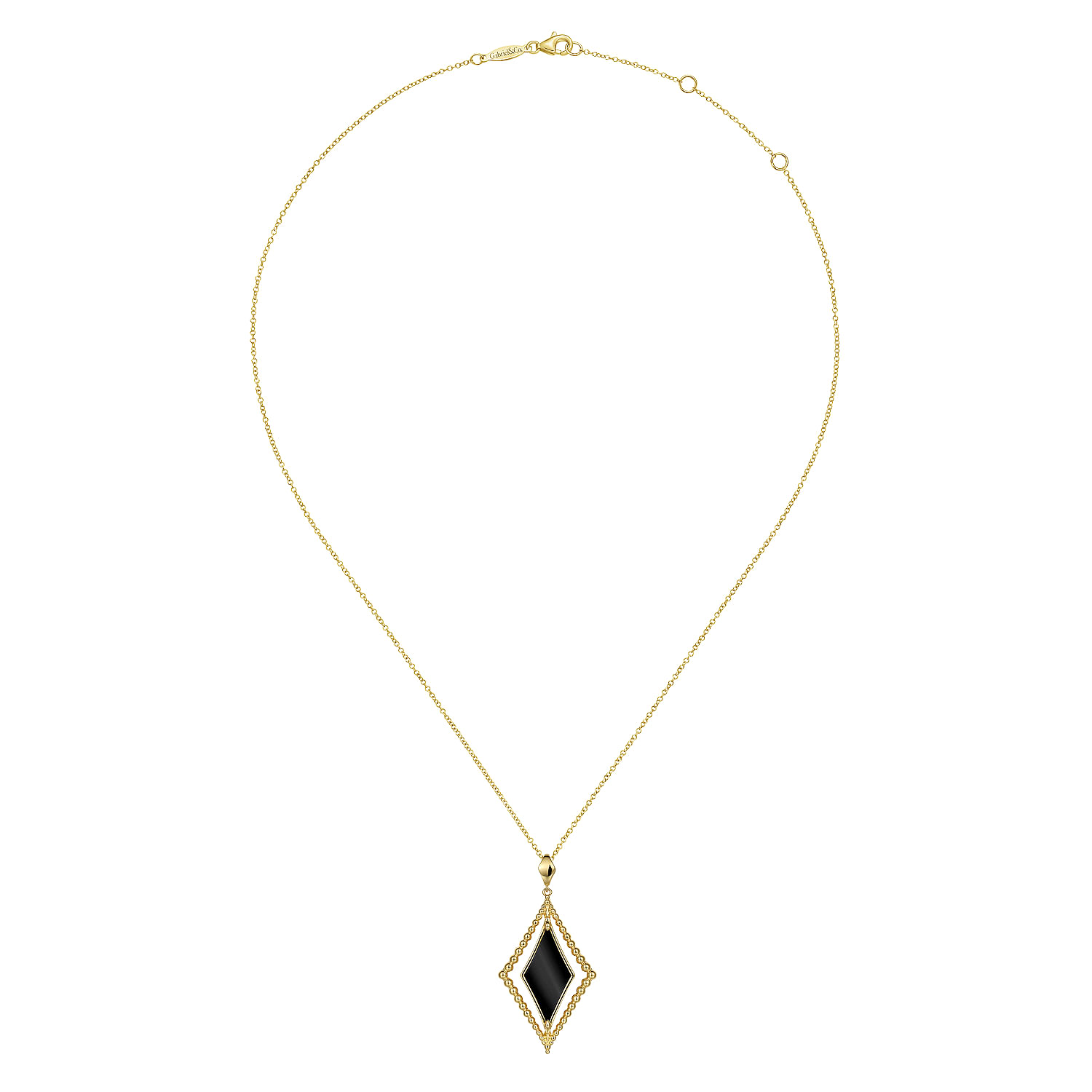 14K Yellow Gold Bujukan Onyx Rhombus Pendant Necklace - Shot 2