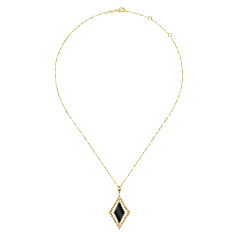 14K Yellow Gold Bujukan Onyx Rhombus Pendant Necklace - Shot 2