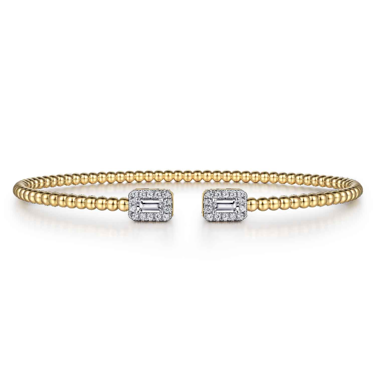 14K Yellow Gold Bujukan Open Cuff Bracelet with Diamond Baguettes - 0.3 ct - Shot 1