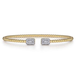 14K Yellow Gold Bujukan Open Cuff Bracelet with Diamond Baguettes