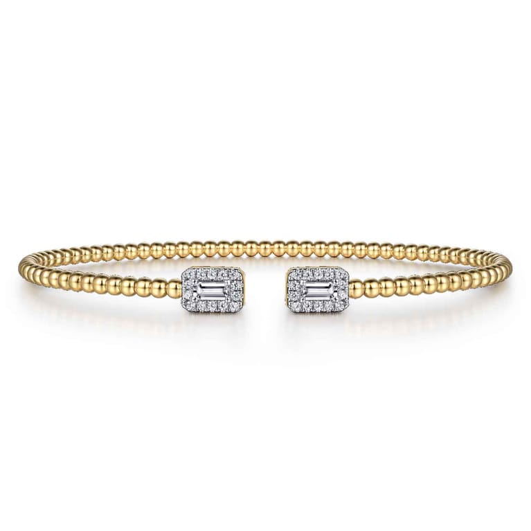 14K Yellow Gold Bujukan Open Cuff Bracelet with Diamond Baguettes - 0.3 ct - Shot 1