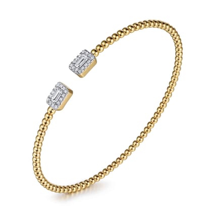14K Yellow Gold Bujukan Open Cuff Bracelet with Diamond Baguettes