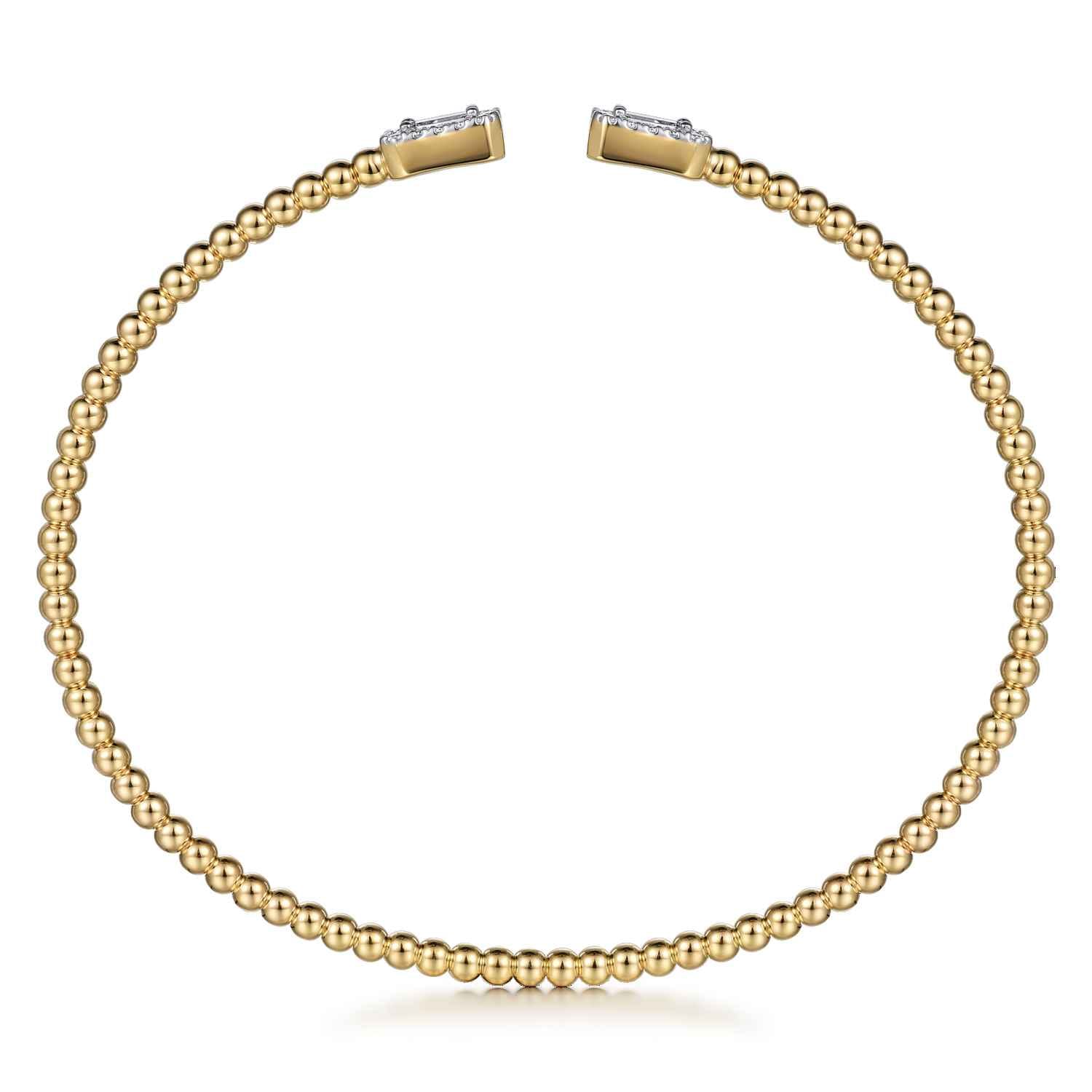 14K Yellow Gold Bujukan Open Cuff Bracelet with Diamond Baguettes - 0.3 ct - Shot 3