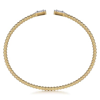 14K Yellow Gold Bujukan Open Cuff Bracelet with Diamond Baguettes