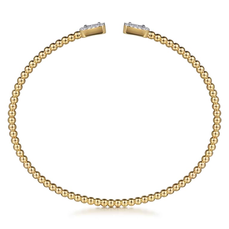 14K Yellow Gold Bujukan Open Cuff Bracelet with Diamond Baguettes - 0.3 ct - Shot 3