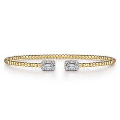 14K Yellow Gold Bujukan Open Cuff Bracelet with Diamond Baguettes