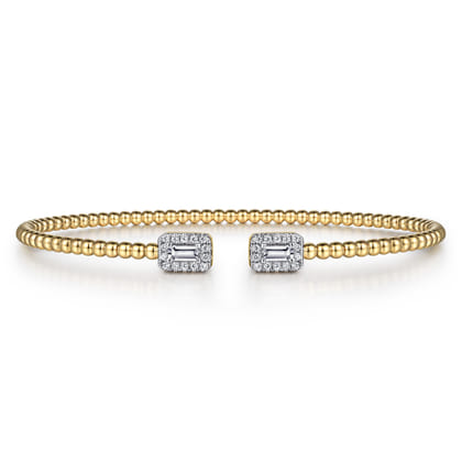 14K Yellow Gold Bujukan Open Cuff Bracelet with Diamond Baguettes