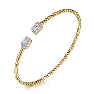 14K Yellow Gold Bujukan Open Cuff Bracelet with Diamond Baguettes