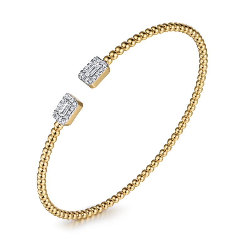 14K Yellow Gold Bujukan Open Cuff Bracelet with Diamond Baguettes - 0.3 ct - Shot 2
