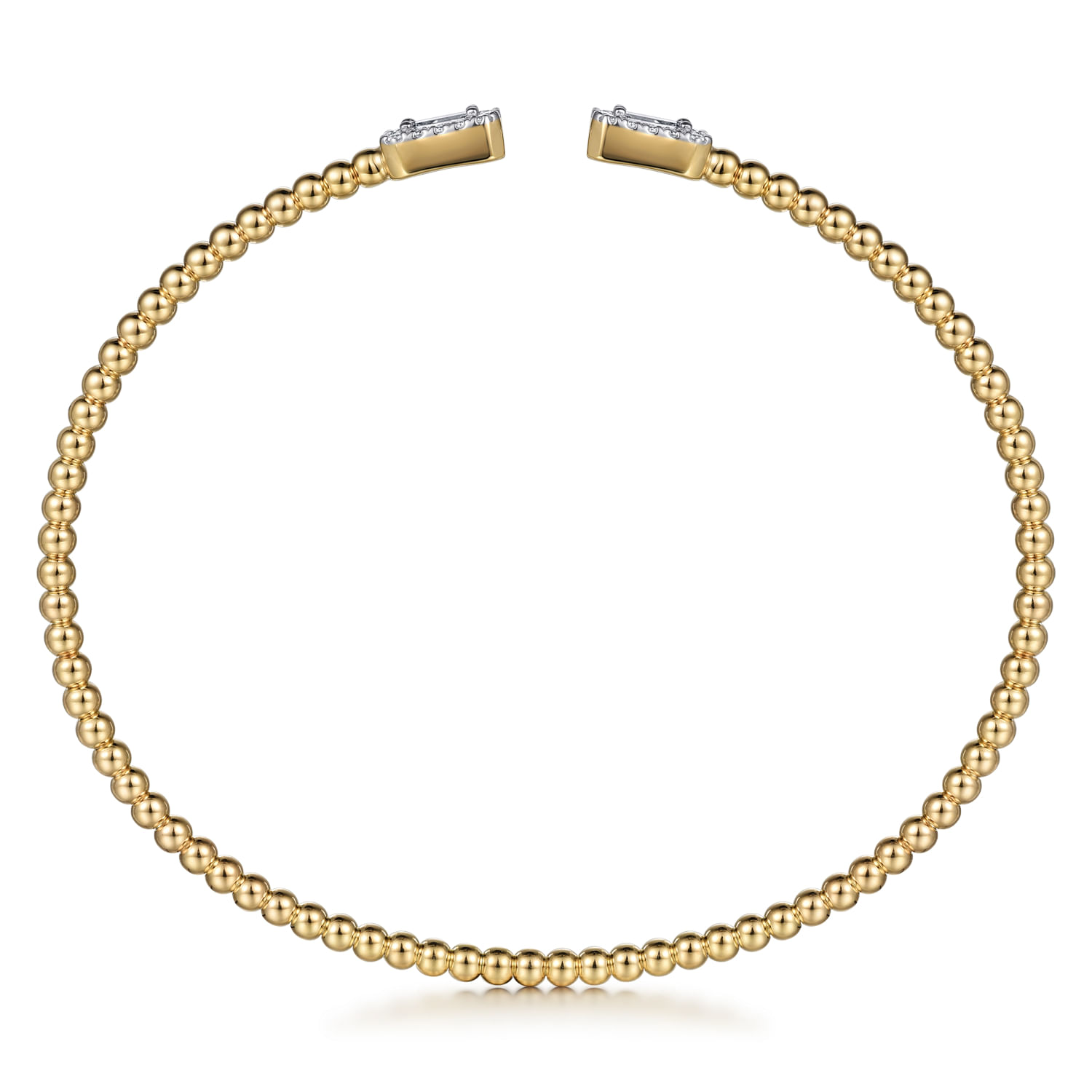 14K Yellow Gold Bujukan Open Cuff Bracelet with Diamond Baguettes