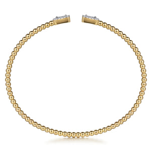 14K Yellow Gold Bujukan Open Cuff Bracelet with Diamond Baguettes