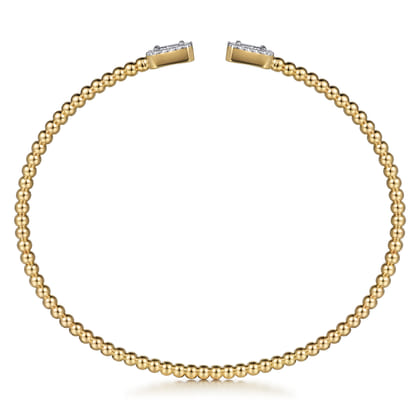 14K Yellow Gold Bujukan Open Cuff Bracelet with Diamond Baguettes