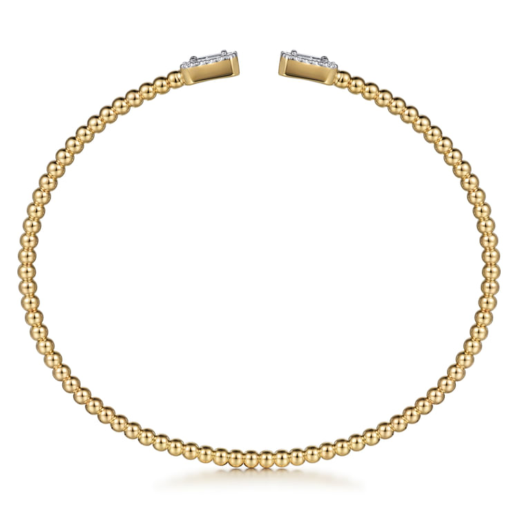 14K Yellow Gold Bujukan Open Cuff Bracelet with Diamond Baguettes