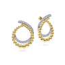 14K Yellow Gold Bujukan Open Double Row Ball and Diamond Bypass Hoop Earrings - 0.35 ct