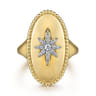14K Yellow Gold Bujukan Oval Diamond Starburst Signet Ring - 0.13 ct