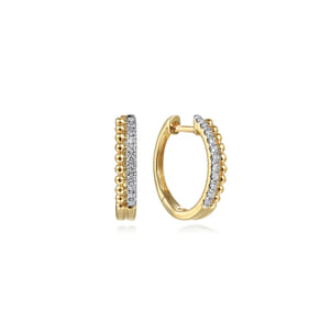 14K Yellow Gold Bujukan Pave 10mm Diamond Huggie Earrings