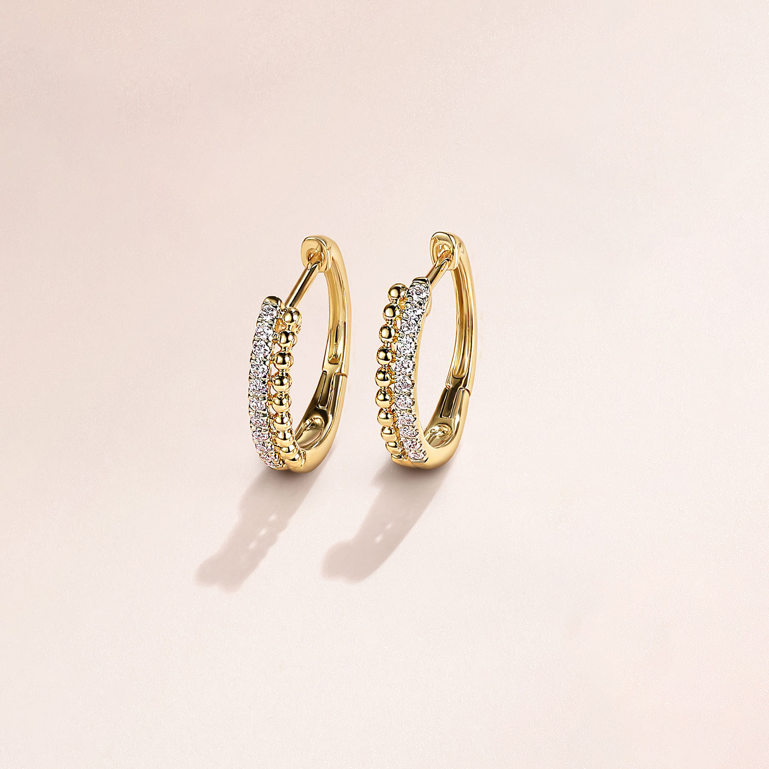 14K Yellow Gold Bujukan Pave 10mm Diamond Huggie Earrings