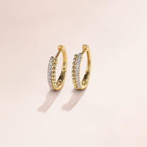 14K Yellow Gold Bujukan Pave 10mm Diamond Huggie Earrings