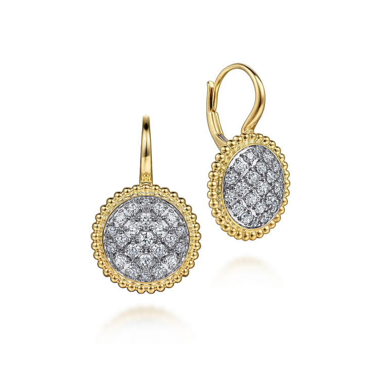 14K Yellow Gold Bujukan Pave Diamond Drop Earrings - 1 ct - Shot 1