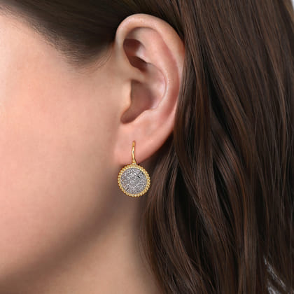 14K Yellow Gold Bujukan Pave Diamond Drop Earrings