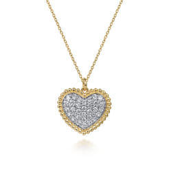 14K Yellow Gold Bujukan Pave Diamond Heart Necklace