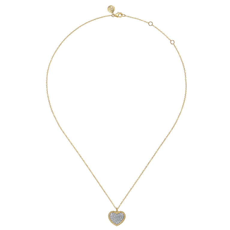 14K Yellow Gold Bujukan Pave Diamond Heart Necklace - 0.5 ct - Shot 2