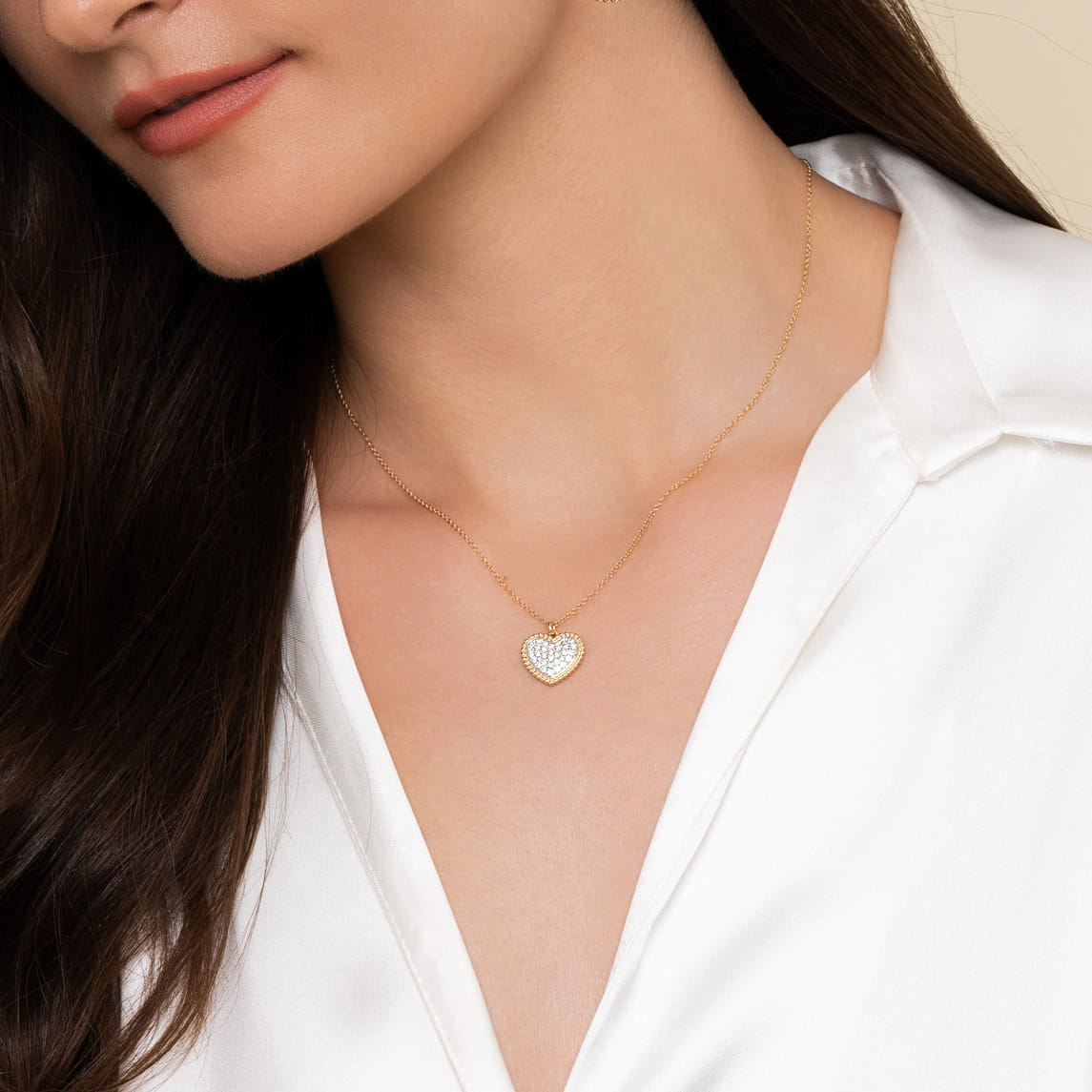 14K Yellow Gold Bujukan Pave Diamond Heart Necklace - 0.5 ct - Shot 3
