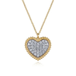 14K Yellow Gold Bujukan Pavé Diamond Heart Necklace