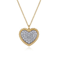 14K Yellow Gold Bujukan Pave Diamond Heart Necklace