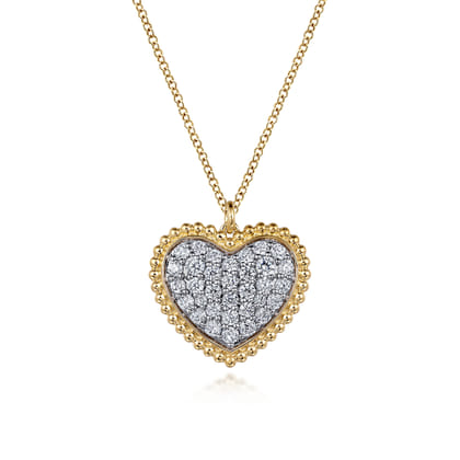 14K Yellow Gold Bujukan Pave Diamond Heart Necklace