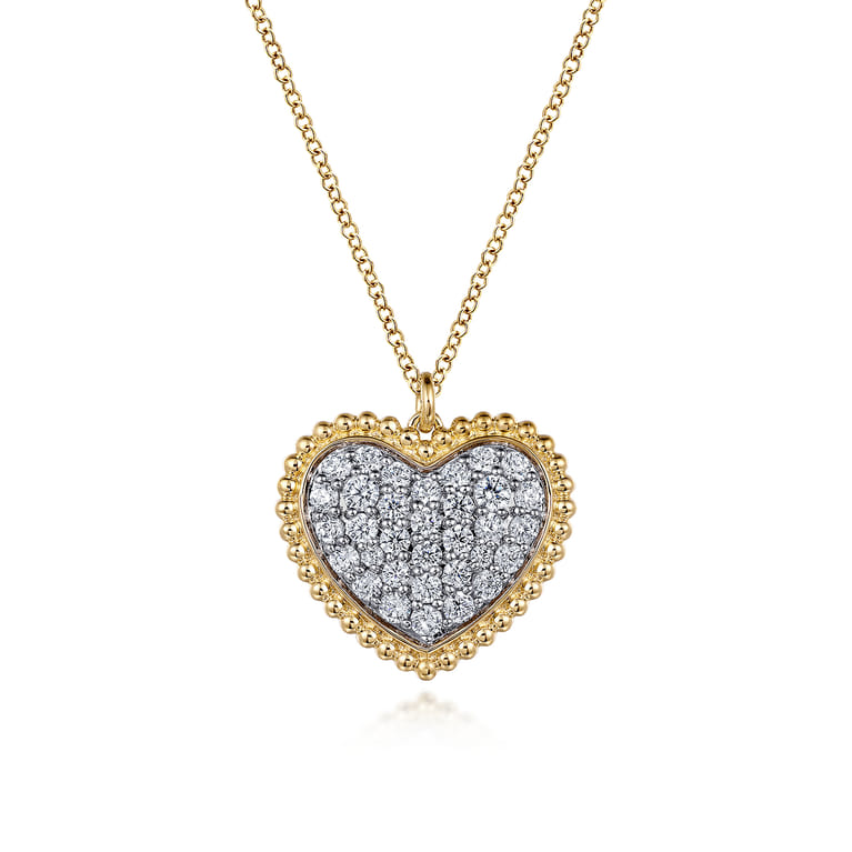 14K Yellow Gold Bujukan Pave Diamond Heart Necklace - 1 ct - Shot 1