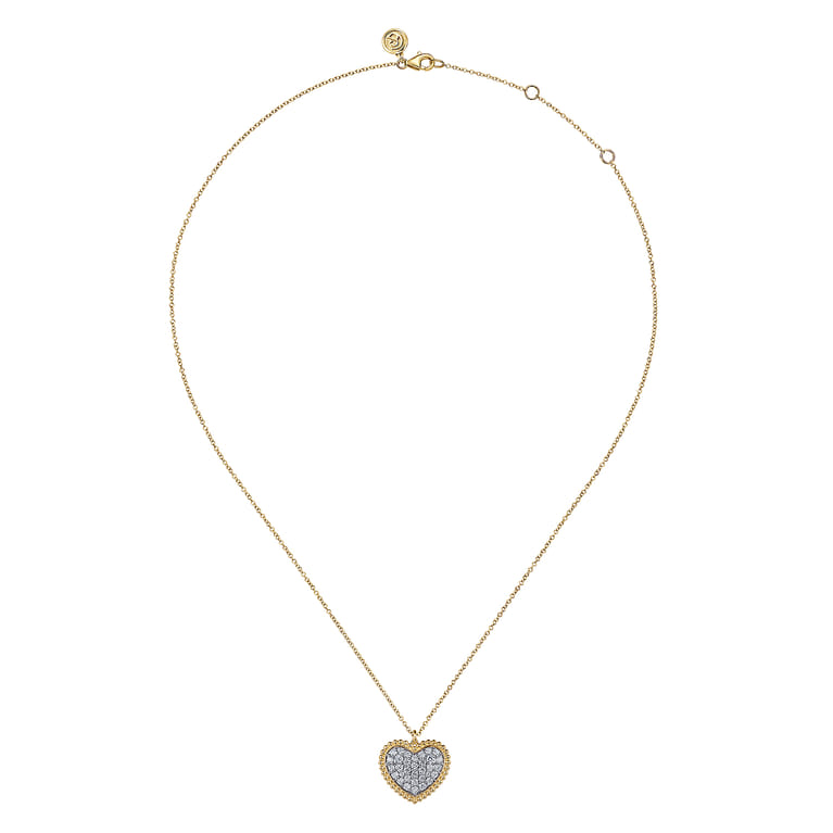 14K Yellow Gold Bujukan Pave Diamond Heart Necklace - 1 ct - Shot 2