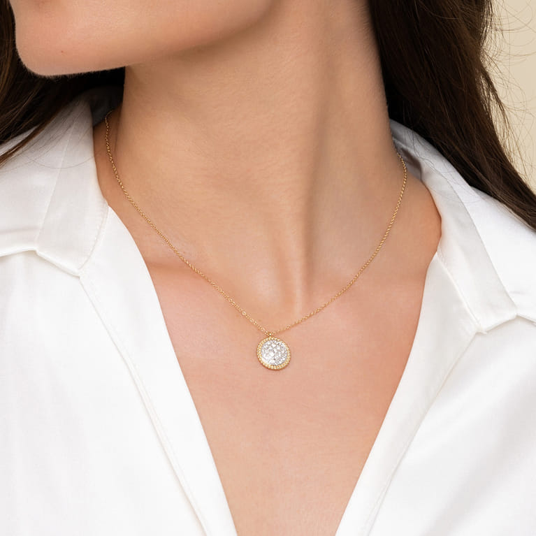 14K Yellow Gold Bujukan Pave Diamond Medallion Necklace - 0.5 ct - Shot 3