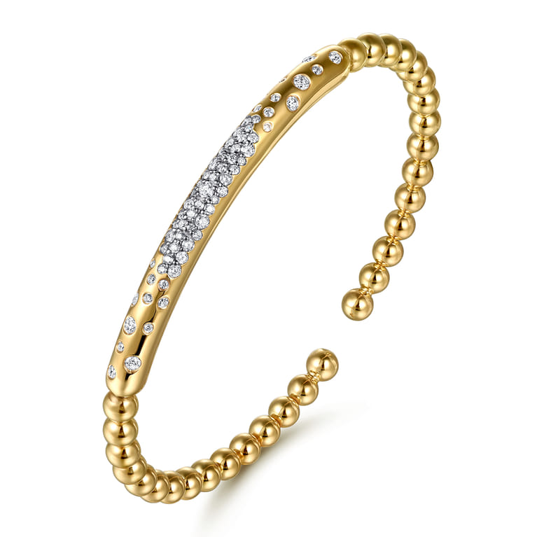 14K Yellow Gold Bujukan Pave Diamond Split Bangle Bracelet - 0.59 ct - Shot 2